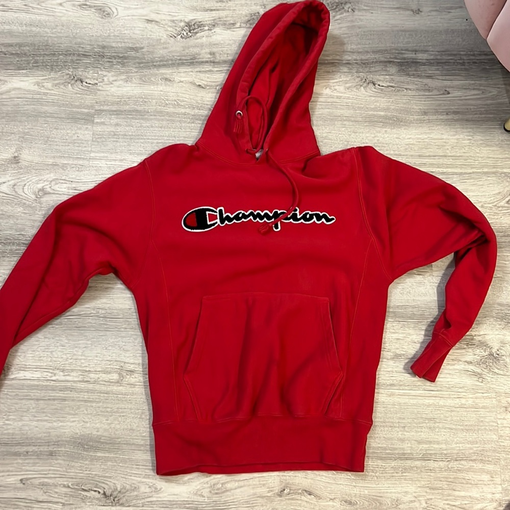 Red hoodie from Champion